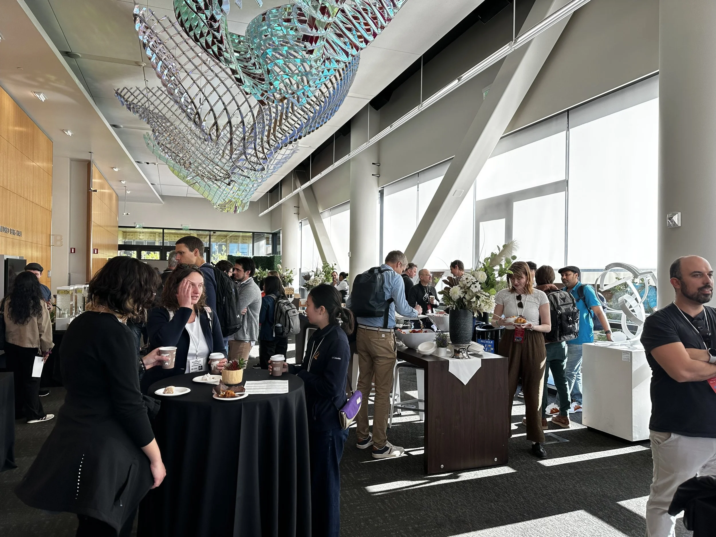Socializing before starting of the 2026 Spring Bay Area CryoEM Meeting at Stanford's Li Ka Shing Event Center - hosted by Prof. Wah Chiu