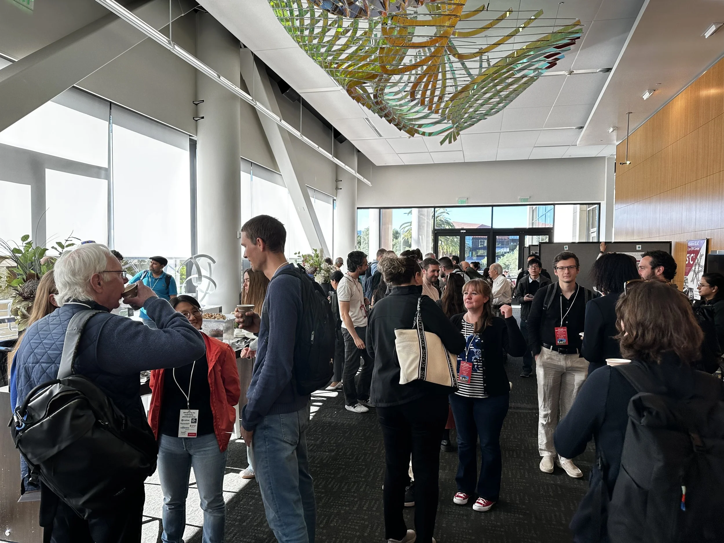 Socializing before starting of the 2026 Spring Bay Area CryoEM Meeting at Stanford's Li Ka Shing Event Center - hosted by Prof. Wah Chiu