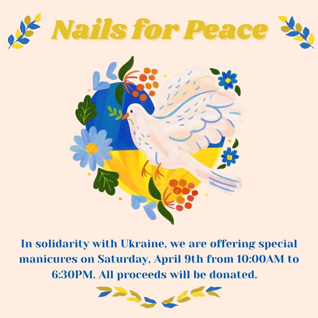 🇺🇦04/09 - All manicure proceeds will be donated to Ukraine. Link in bio to register.
 🇺🇦 

The Siprut Foundation and Awakening Europe are working to safely cross refugees and supplies across the border. The money we raise will help fund women&rsq