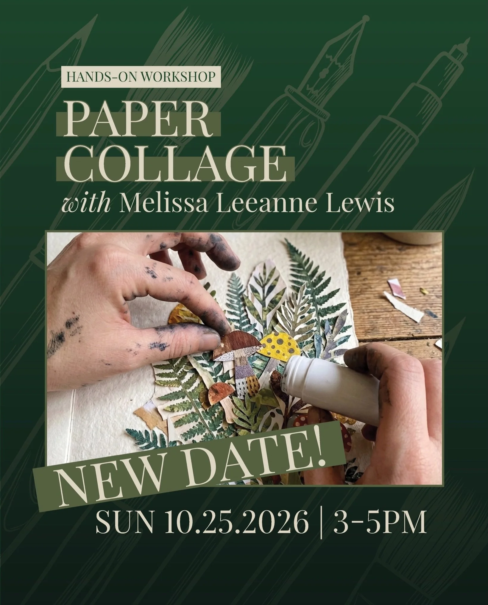 An afternoon of making things with Melissa! ✂️👩🏼&zwj;🎨

Our October First Friday artist, Melissa Leeanne Lewis, will be back in the studio on Sunday, October 25 for a hands-on paper collage workshop!!

Come play with paper cutouts, paint, and laye