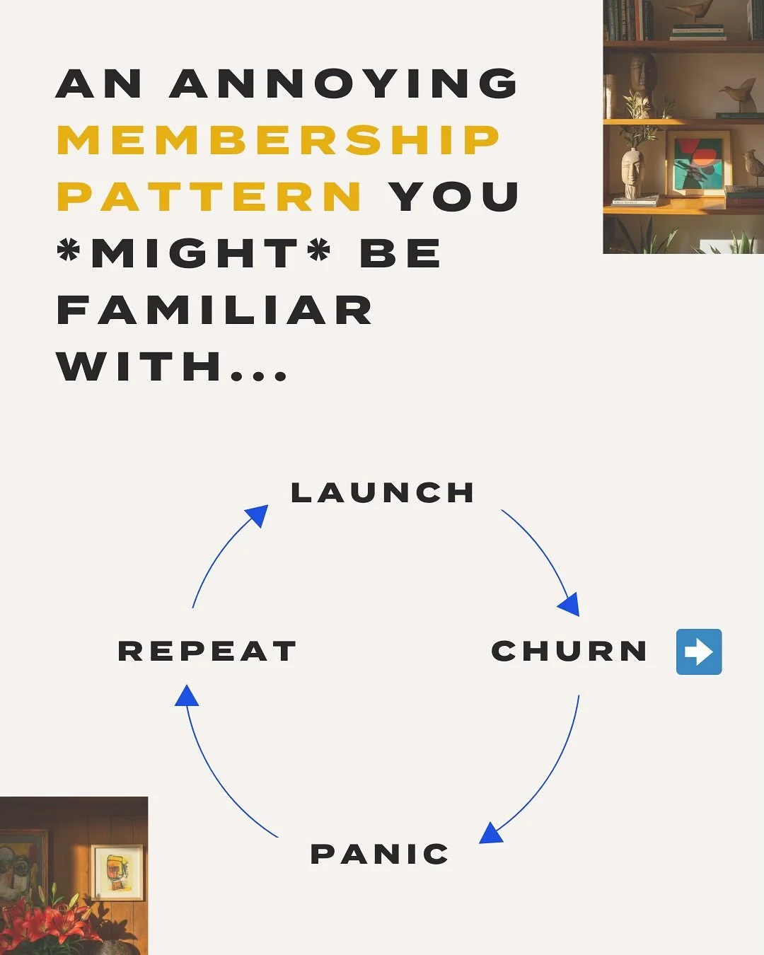 The annoying thing nobody told you about recurring revenue is that people will leave your membership, your revenue will dip, and it will drive you bonkers if you let it.

This is the reason why so many membership owners are planning launches just to 