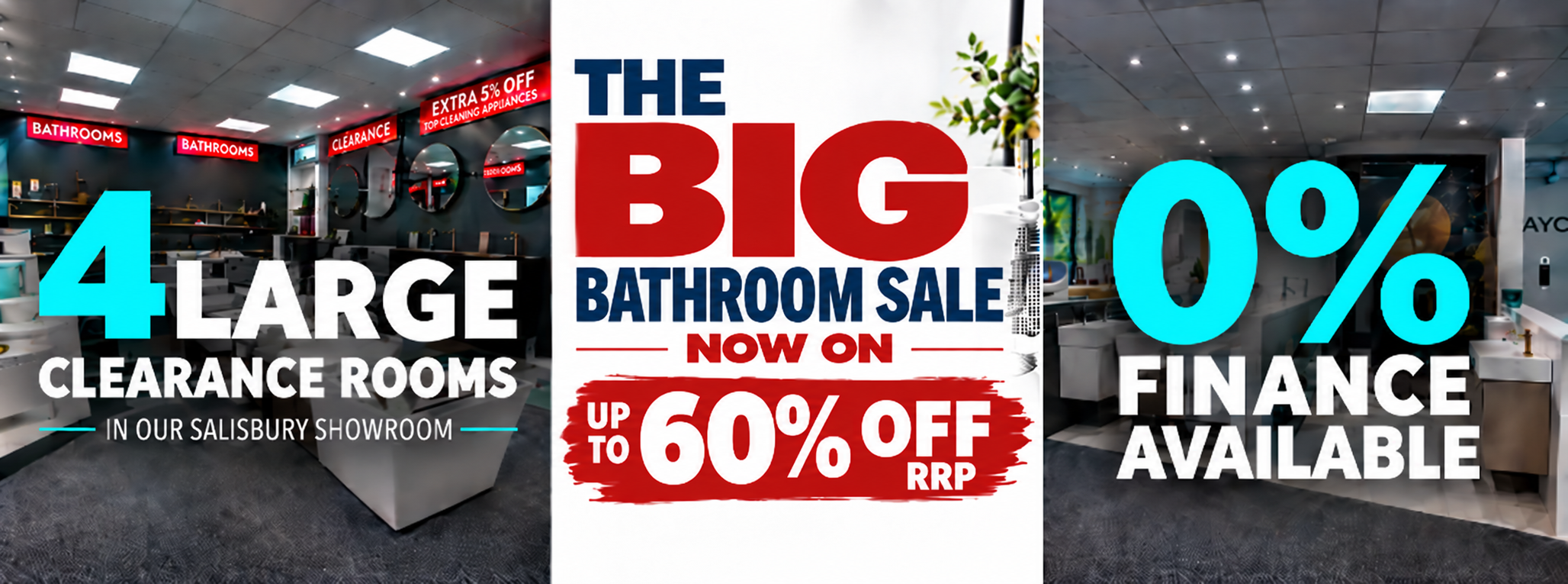 Big bathroom sale at Island Bathrooms Salisbury and Bournemouth showrooms with up to 60% off and 0% finance available