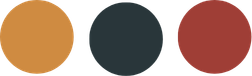 Three circular color swatches in gold, dark teal, and reddish-brown.