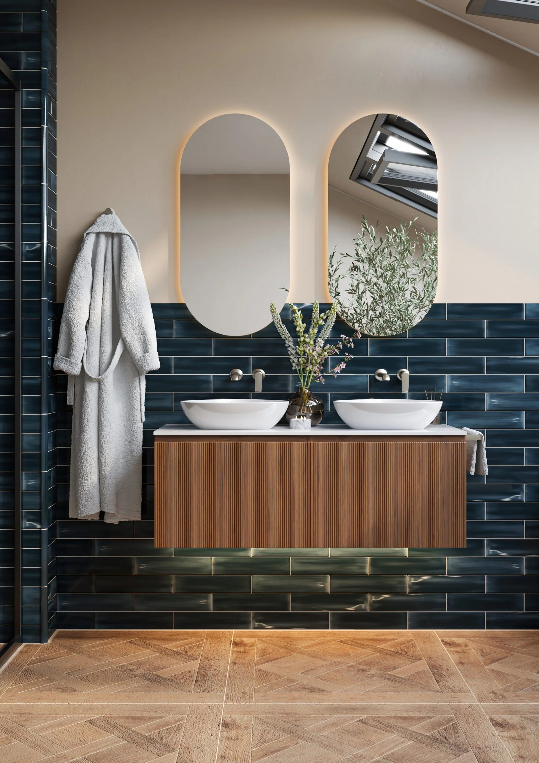 Modern bathroom vanity unit with ceramic basin and modern brassware. Available to view in our Salisbury bathroom showroom
