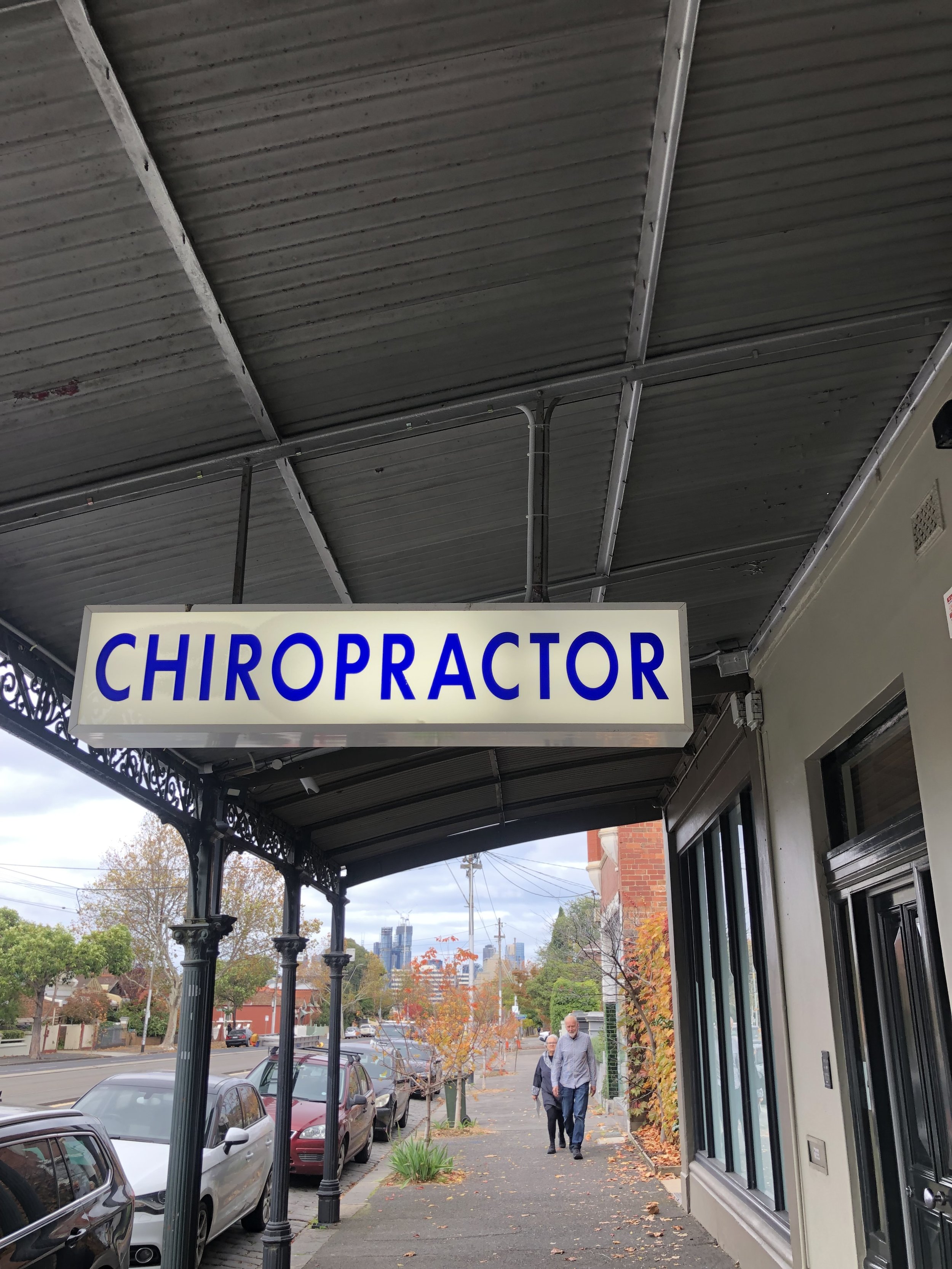 Another photo taken on the outside of our Melbourne Chiro studio that reads Chiropractor Melbourne