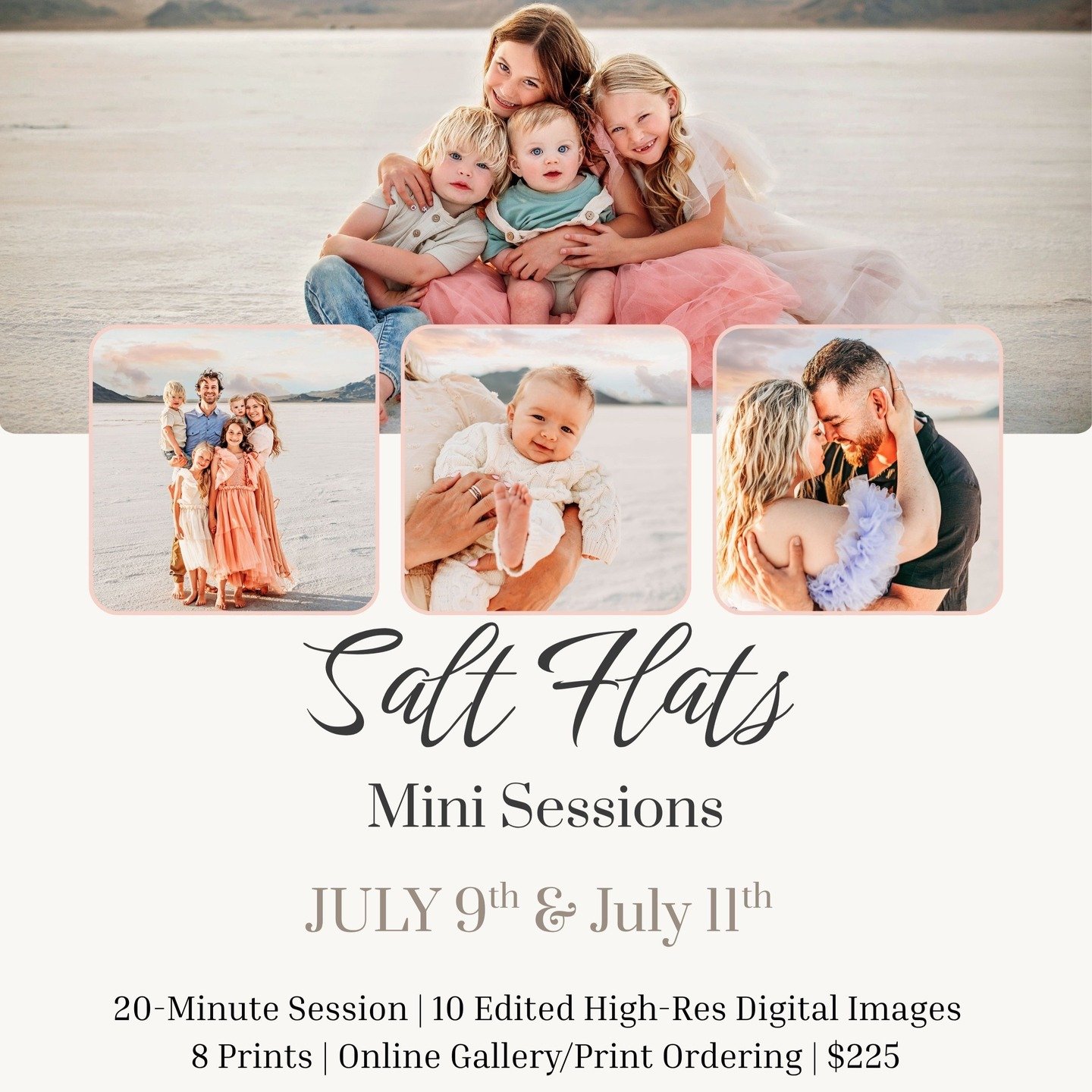 🚨 FINAL CALL! Only 4 spots left for my Salt Flats Mini Sessions and bookings close SOON! 💨

These are ONCE-a-year sessions &mdash; that dreamy, golden, wide-open Salt Flats magic ✨ If you've been waiting&hellip; this is your sign!

📸 Perfect for f