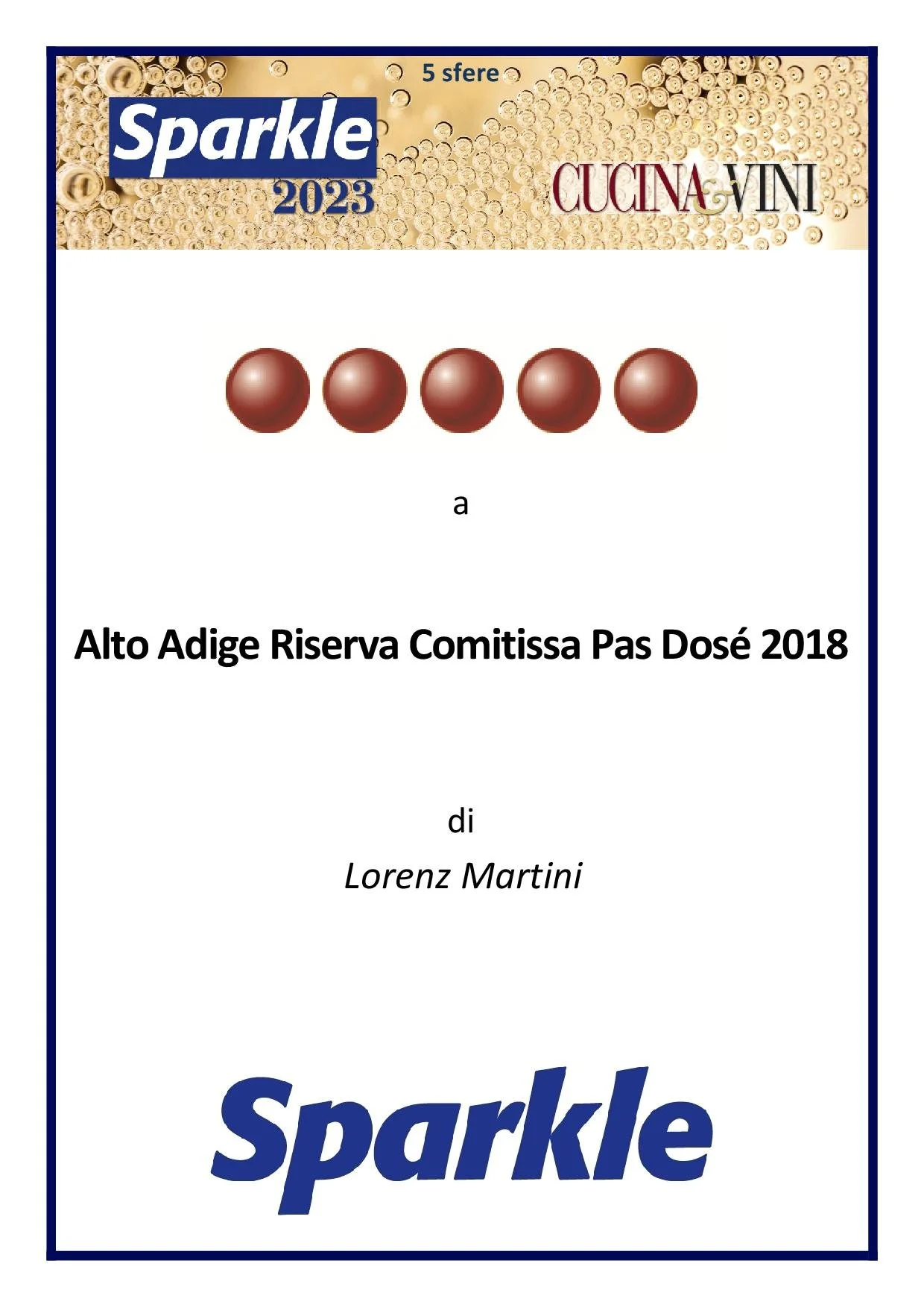 Comitissa Lorenz Martini Award Sparkle 2023 5 Sfere