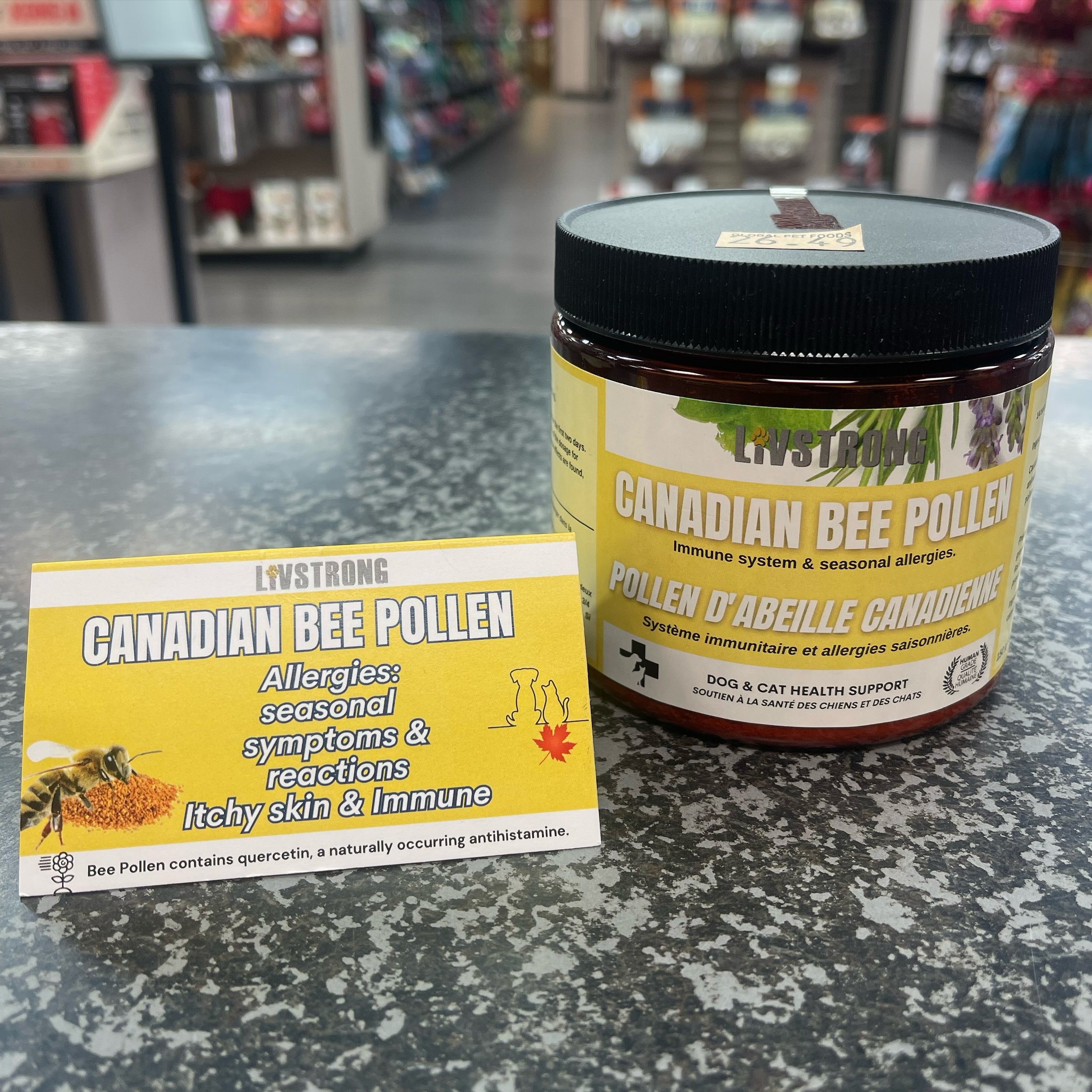🌿 It&rsquo;s #WellnessWednesday at Global Pet Foods Woodstock! 🐾 Today&rsquo;s highlight: @livstrongpet Canadian Bee Pollen Supplement! Combat seasonal allergies, itchy skin, and boost immune support for your furry friend with this natural powerhou