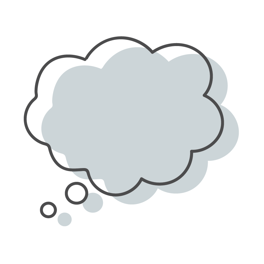Gray thought bubble with cloud-like shape and small circles.