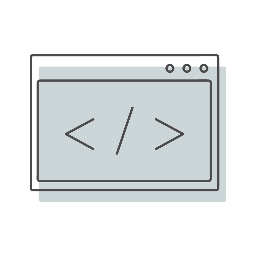 Outline of a computer window displaying HTML code brackets.