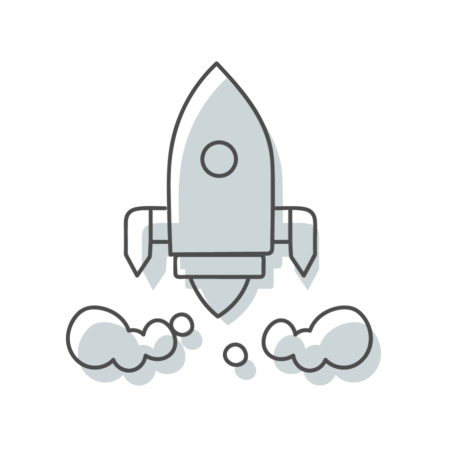Simple illustration of a rocket launching with smoke clouds.