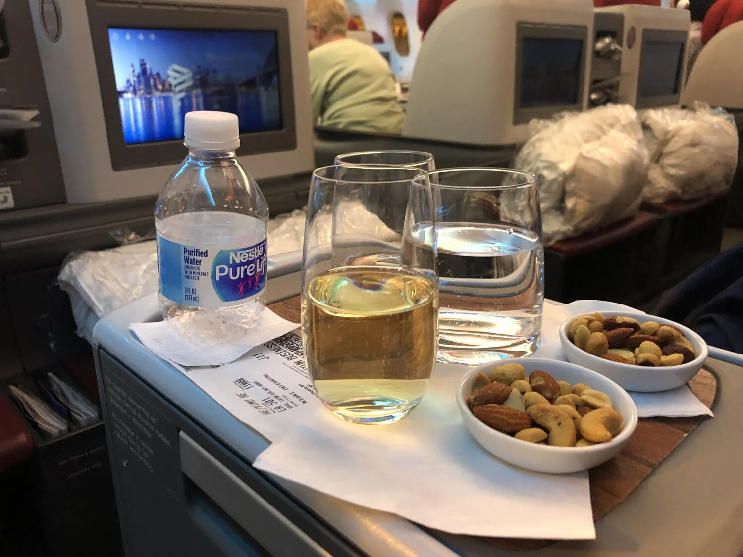 LATAM Airlines B787-9 Business Class Pre-departure Drink MIA-SCL