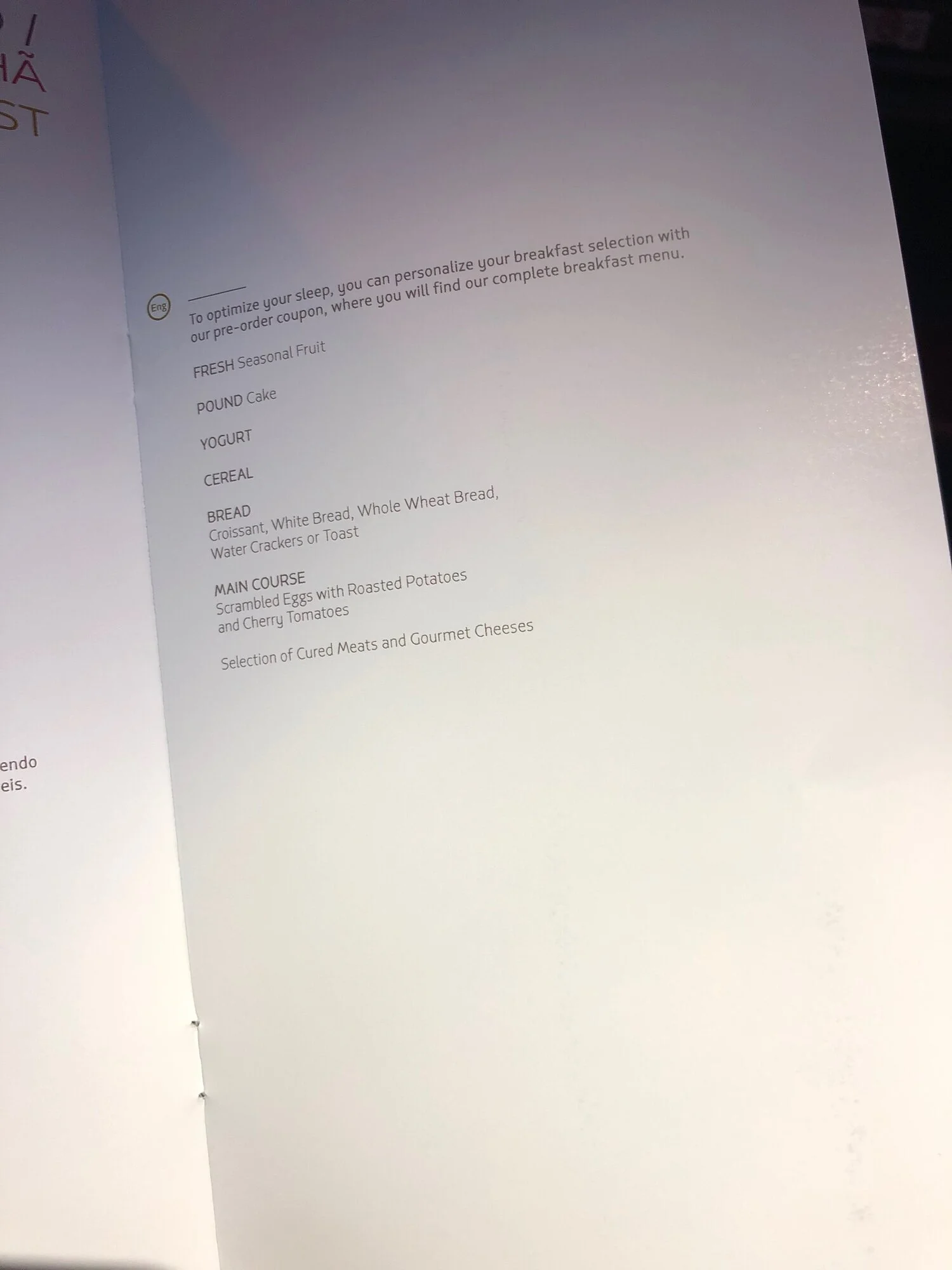 LATAM Airlines Business Class Menu MIA-SCL