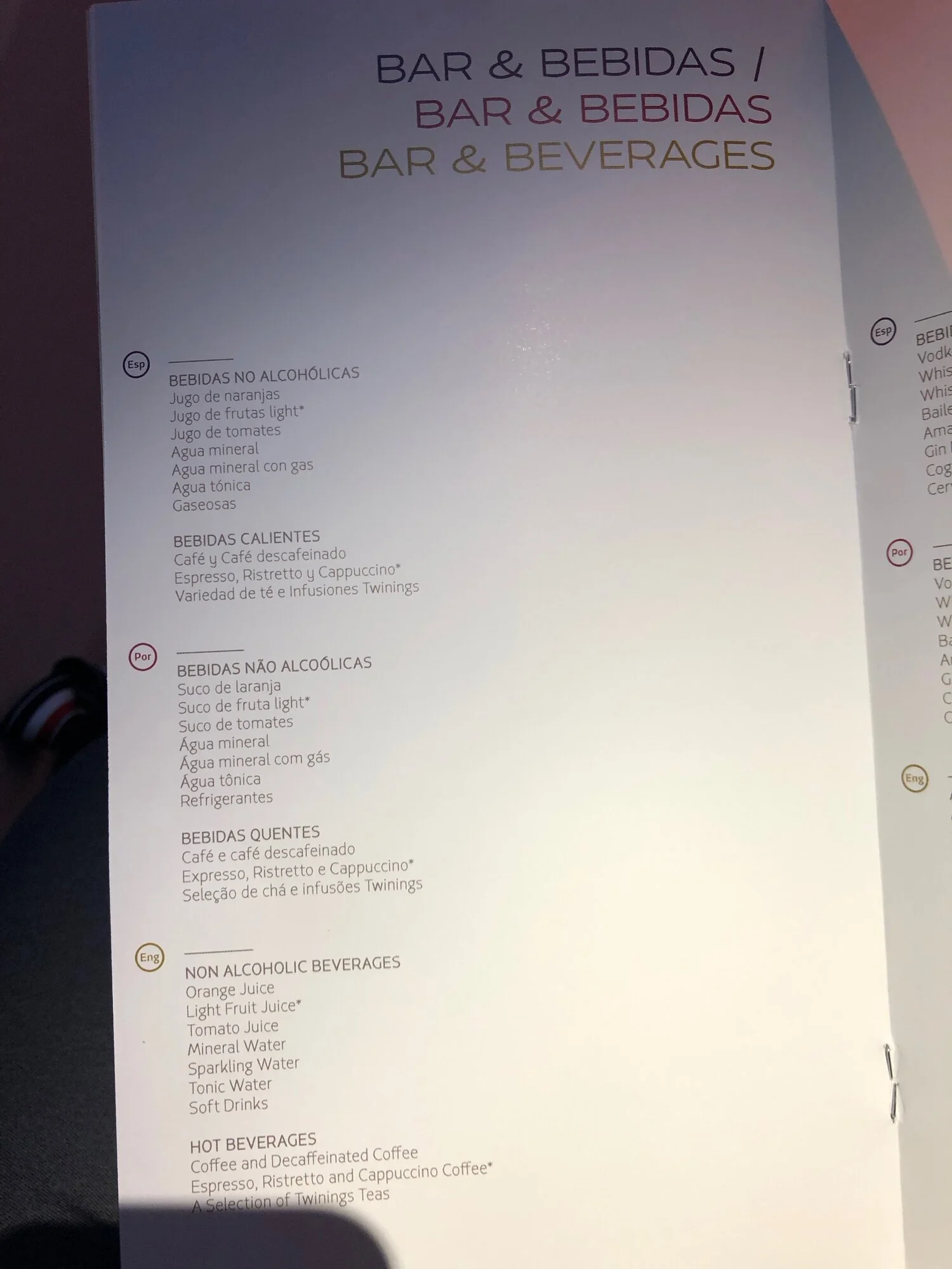 LATAM Airlines Business Class Wine List MIA-SCL
