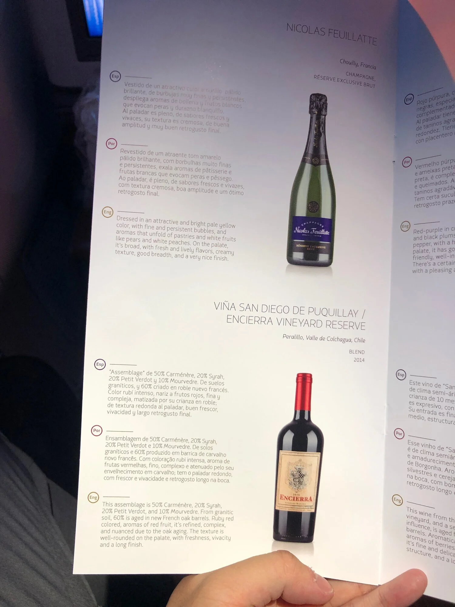 LATAM Airlines Business Class Wine List MIA-SCL