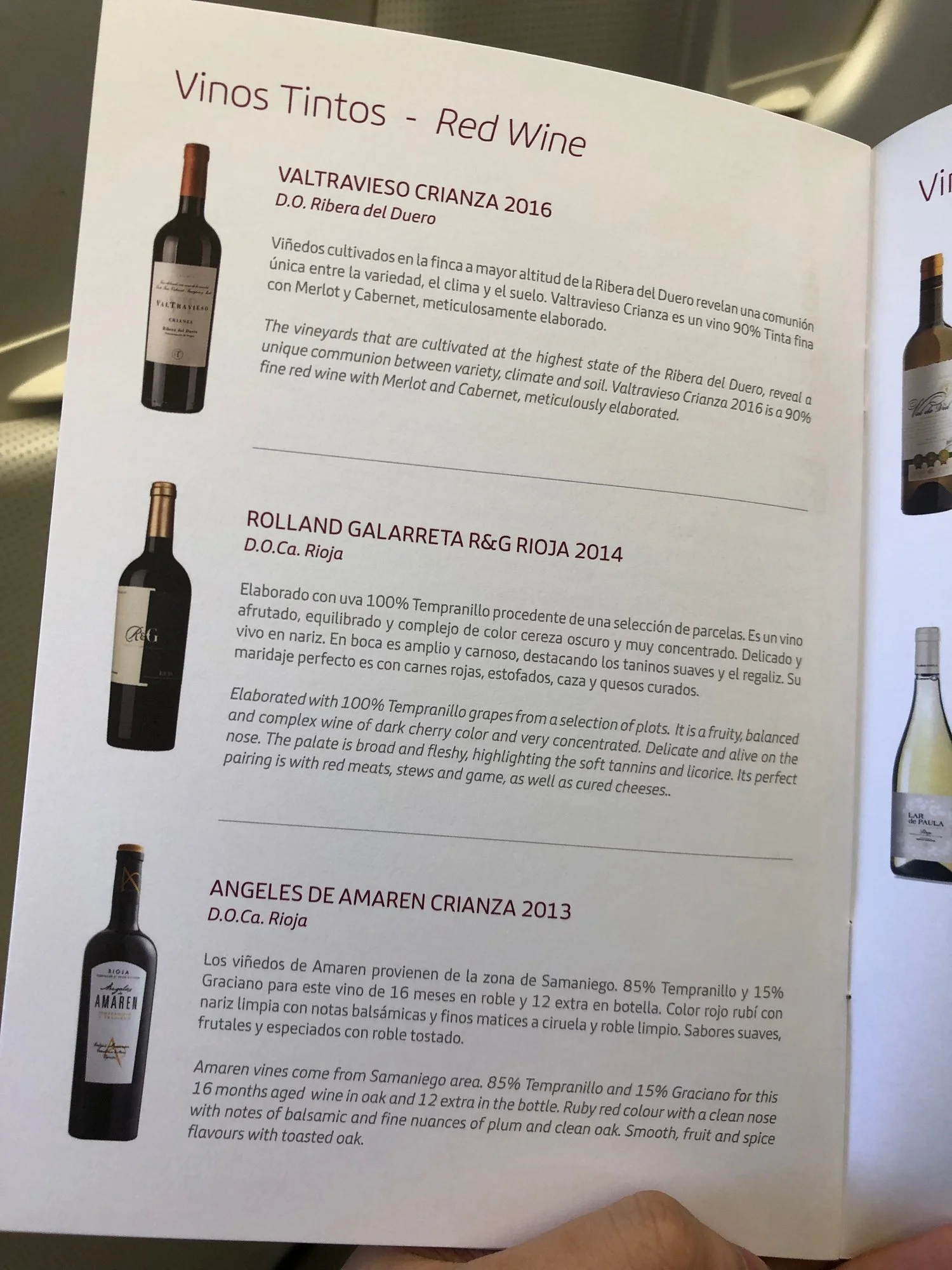Iberia Business Class Wine List MAD-PVG