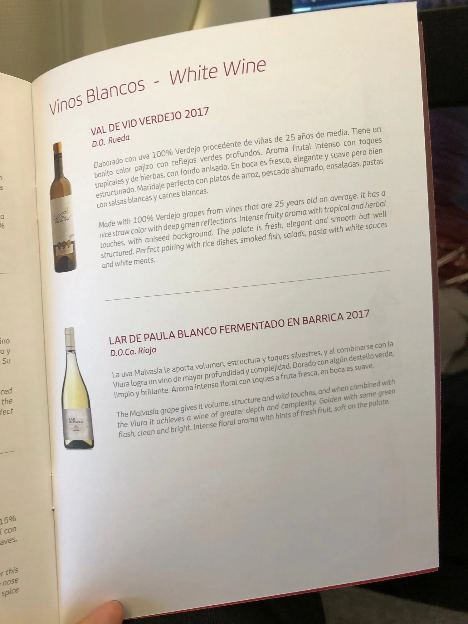 Iberia Business Class Wine List MAD-PVG