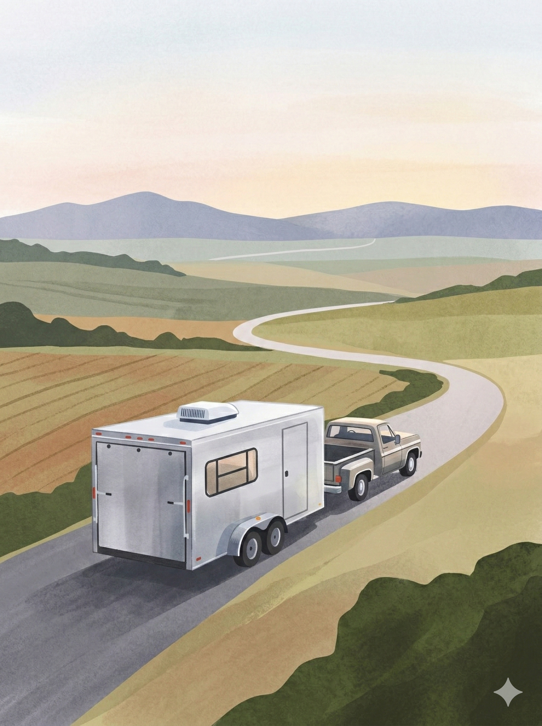 Cargo Trailer Camper driving along the plains