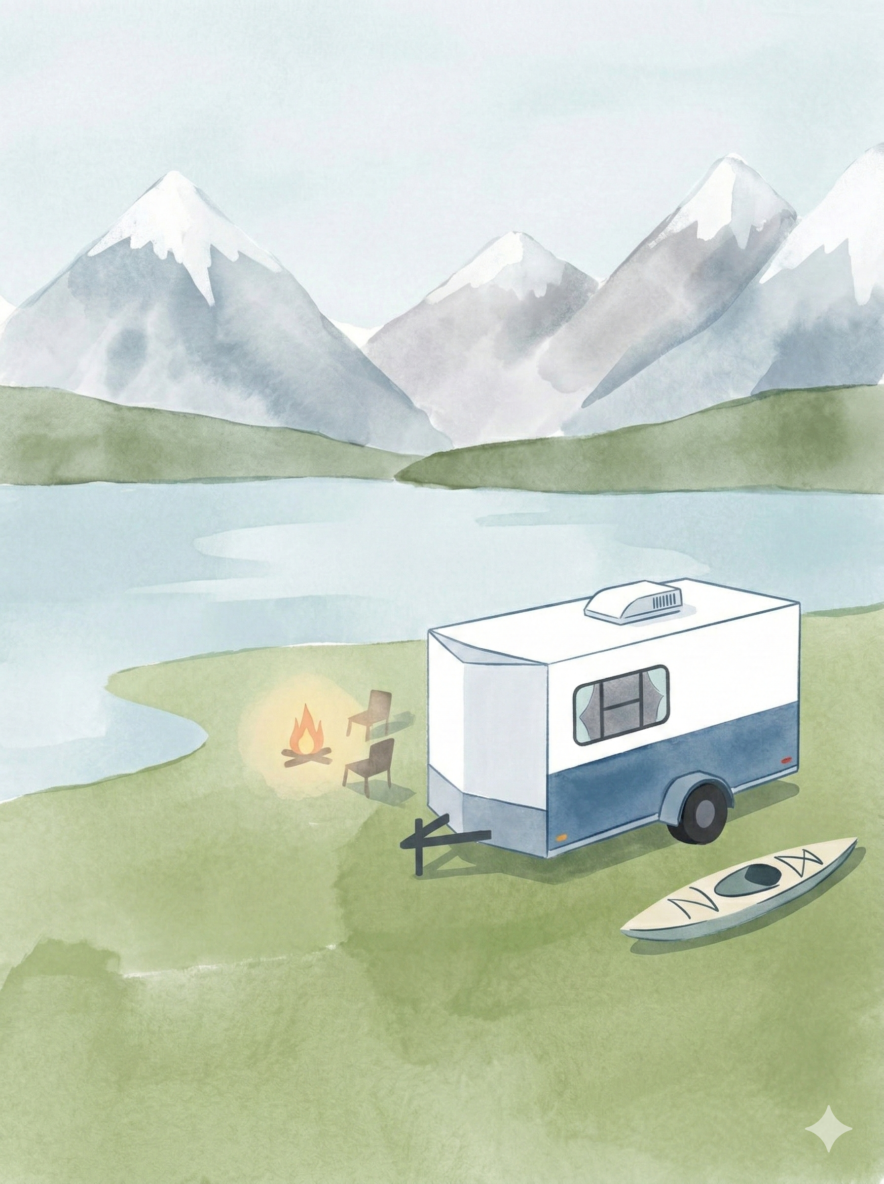 Cargo Trailer Camper at a Lake with Mountains