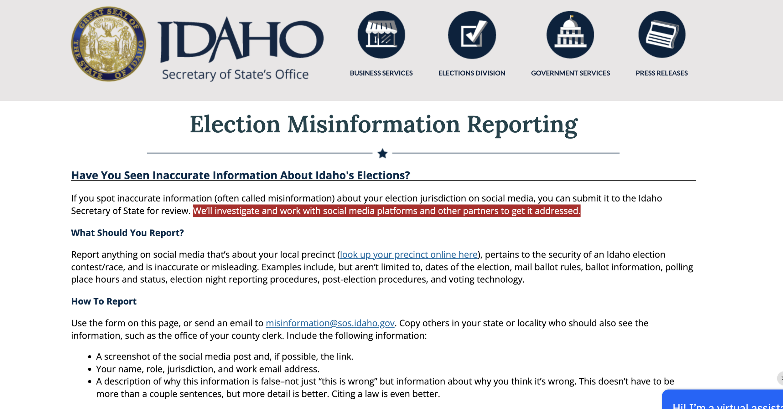The State of Idaho has Just Launched an “Election Misinformation Reporting” Tool Designed to Pressure Social Media Companies to Ban Users Posts 