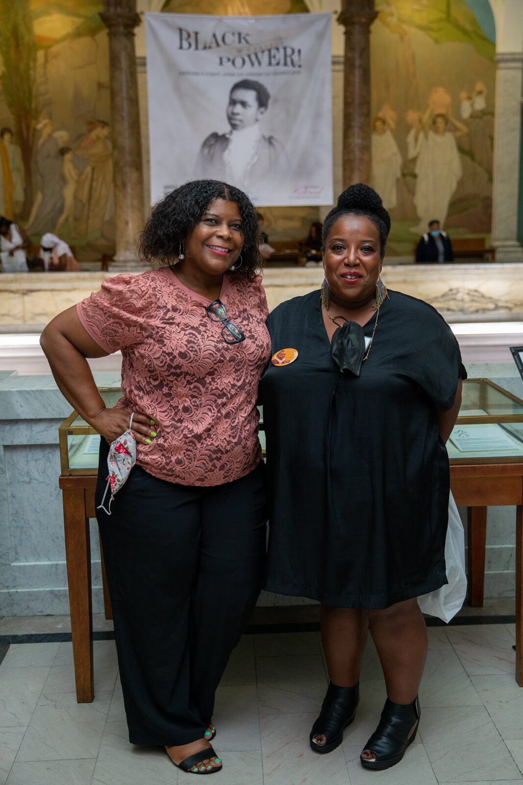  Newark Public Library director&nbsp;Joslyn Bowling Dixon (left) and exhibit curator&nbsp;Noelle Lorraine Williams at the Newark Public library during a reception on Aug. 18, 2021.                                     Credit: Newark Public Library 
