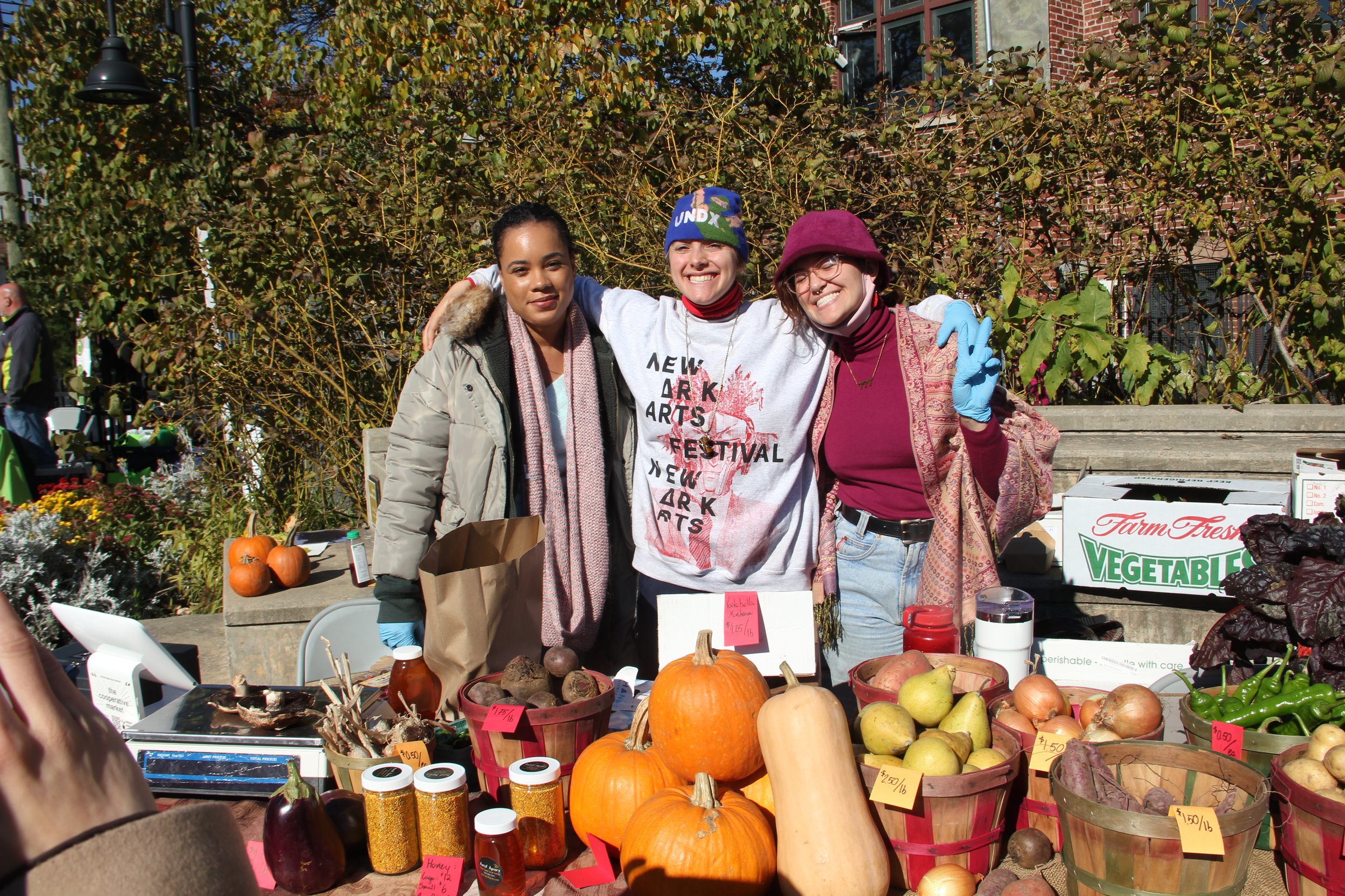 From let to right: Romina Ventura, Davida Task, and Giovanna Bialoglowka, interns at the Urban Agriculture Cooperative, Newark, NJ, Nov. 6  