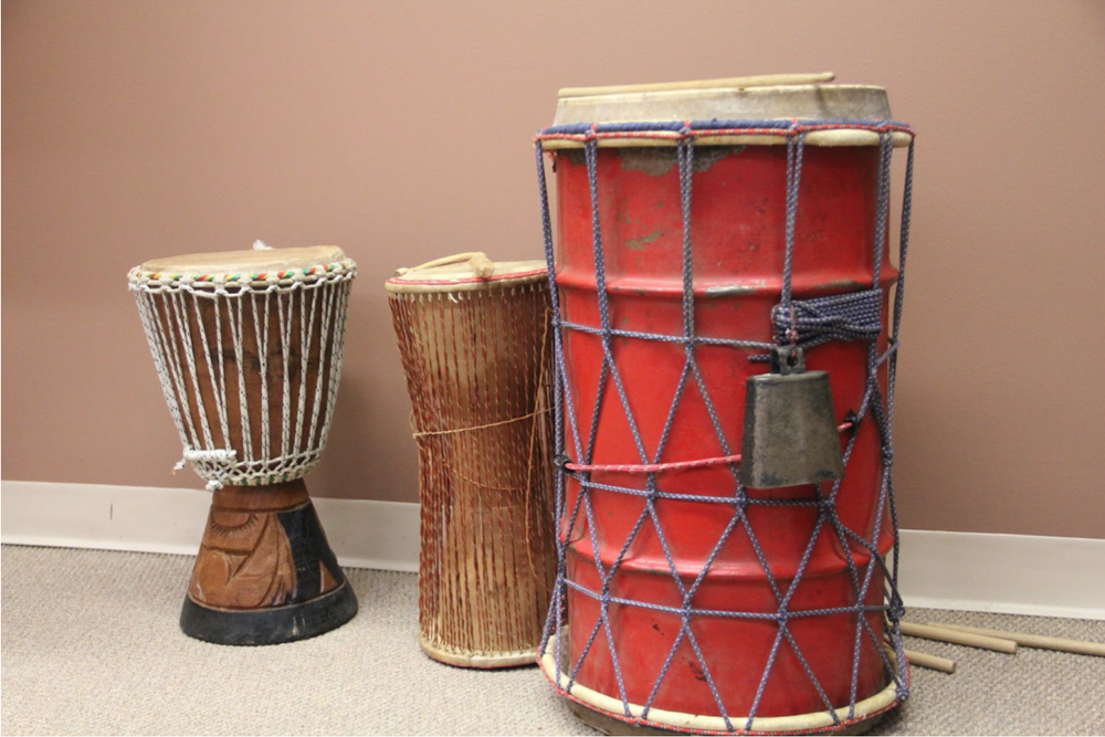 Drums on display as part of the three-day Juneteenth commemoration at the African Institute on June 15, Newark, NJ. (Photo courtesy of Evans Mensah)