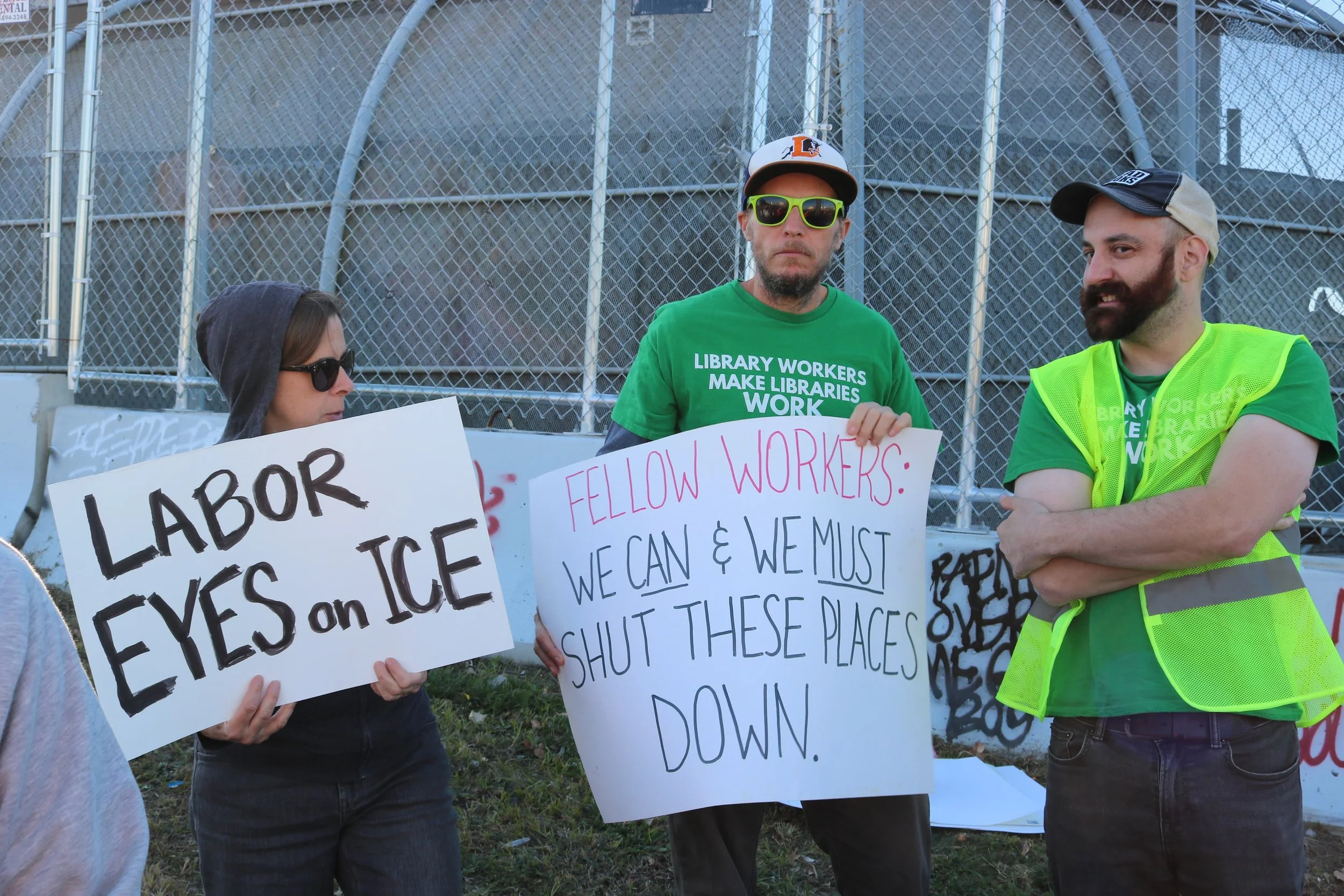 Labor Eyes on ICE joins families and other activists outside Delaney Hall