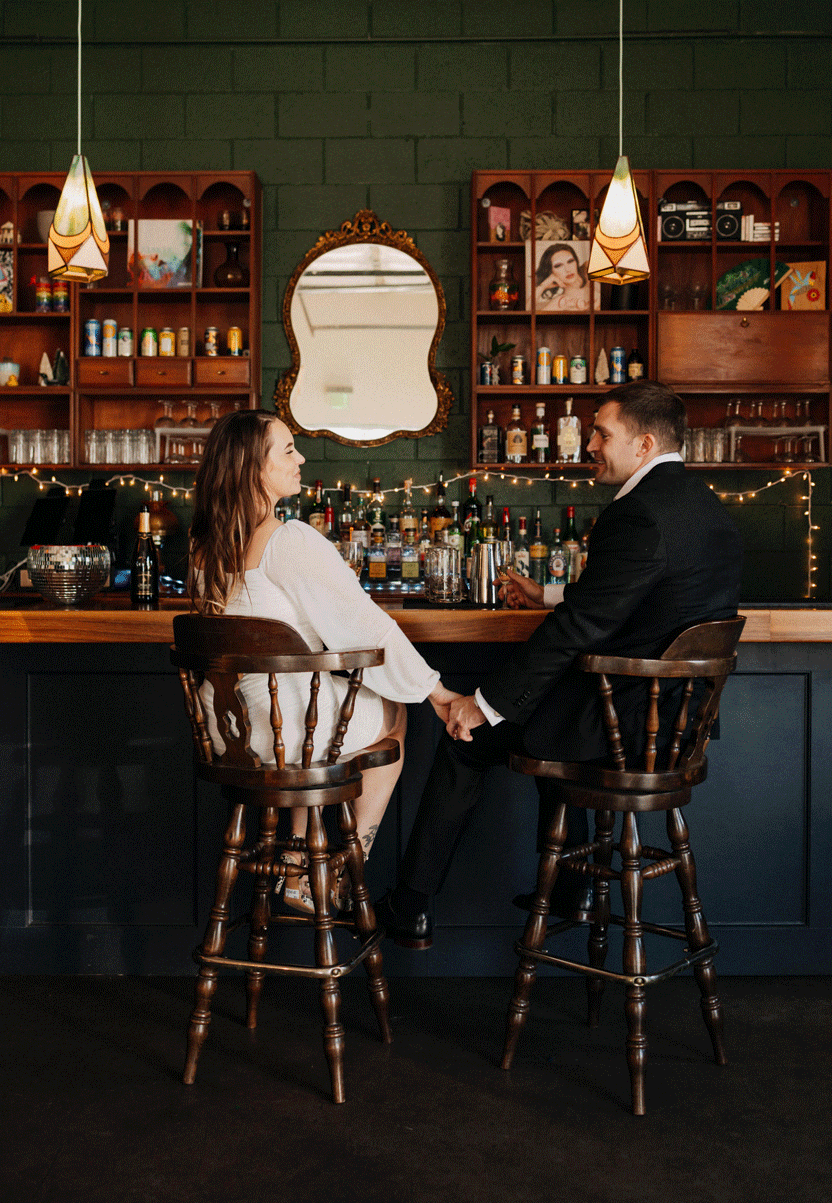 couple engagement photoshoot bar