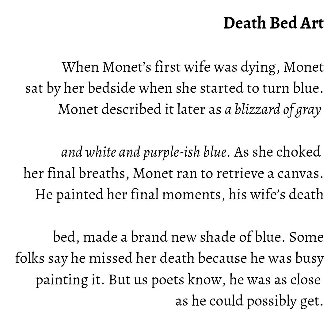 Here's a little poem I wrote and then re-wrote and then re-wrote. I'm happy with where it is now and think it tells a beautiful story. 💙 I also learned a lot of other fun facts about art while I was researching this one and learning about art is alw