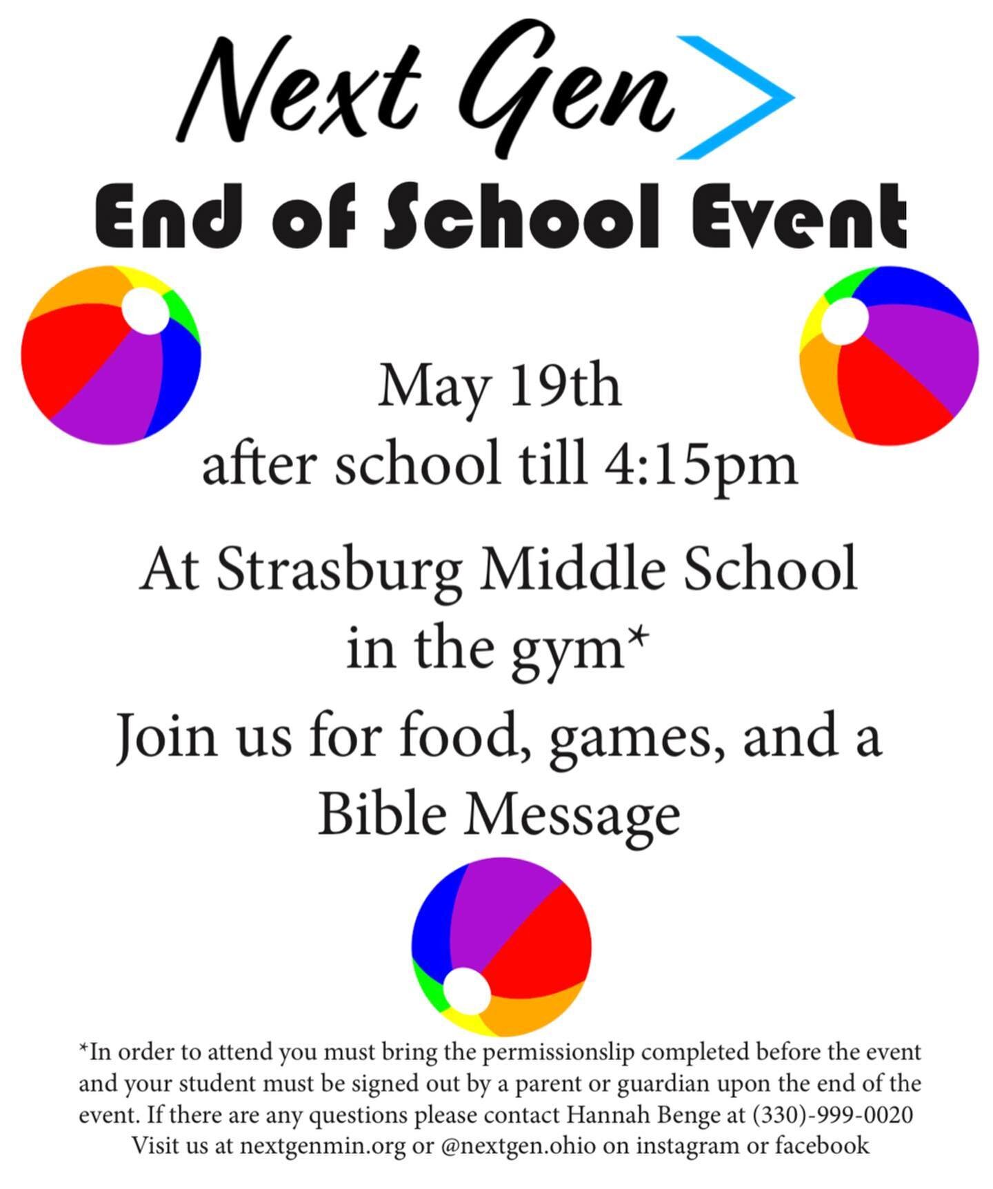 We have THREE WEEKS left of Next Gen! As we wrap up this school year, we just want to remind you again of all of the end-of-year events coming up at our programs. Parents, if your student is interested in the Fairless or Strasburg parties, please mak