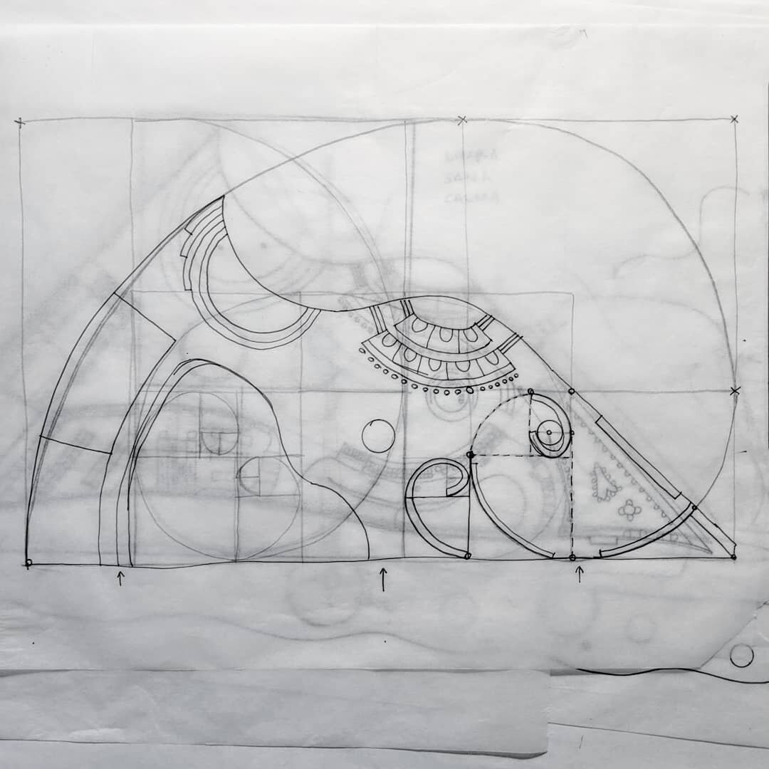 Mixed Use Commercial Building Sacred Spaces Studies - Here I used the Golden Ratio to study two different layouts for the first floor of a building that will contain a restaurant, juice bar, coffee shop, visitors center, and farm store. The first ima