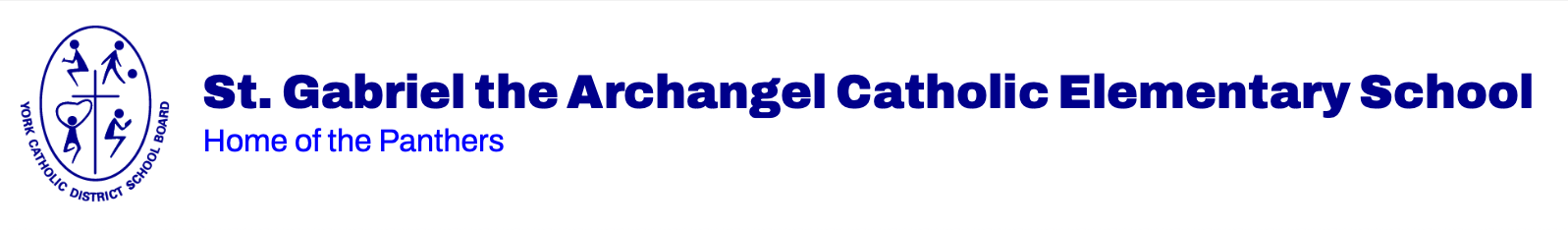 Logo of St. Gabriel the Archangel Catholic Elementary School with the text "Home of the Panthers" and a circular emblem featuring religious and educational symbols.
