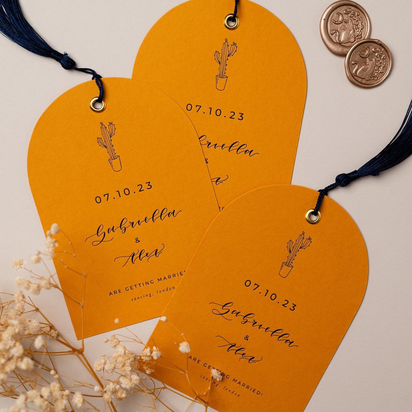 Getting VERY excited to see my baby sister walk down the aisle in TWO sleeps! Creating their wedding stationery was so much fun. Bespoke arched mustard save the dates with navy hot foil and tassels featuring an illustration of their favourite cactus?