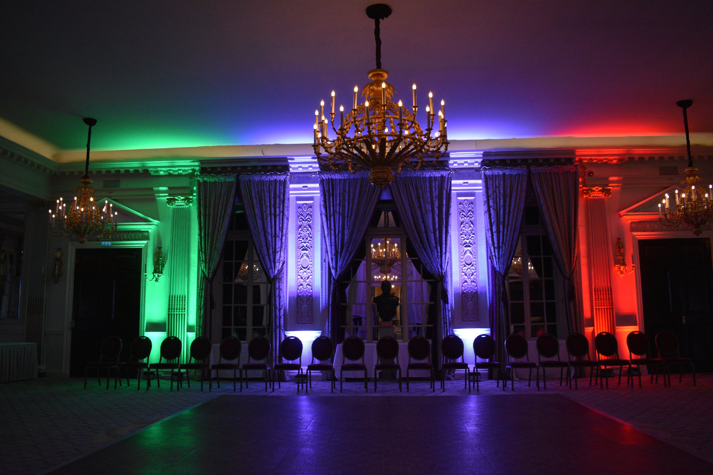 LED wireless Uplighters hire London / The Royal Automobile Club 