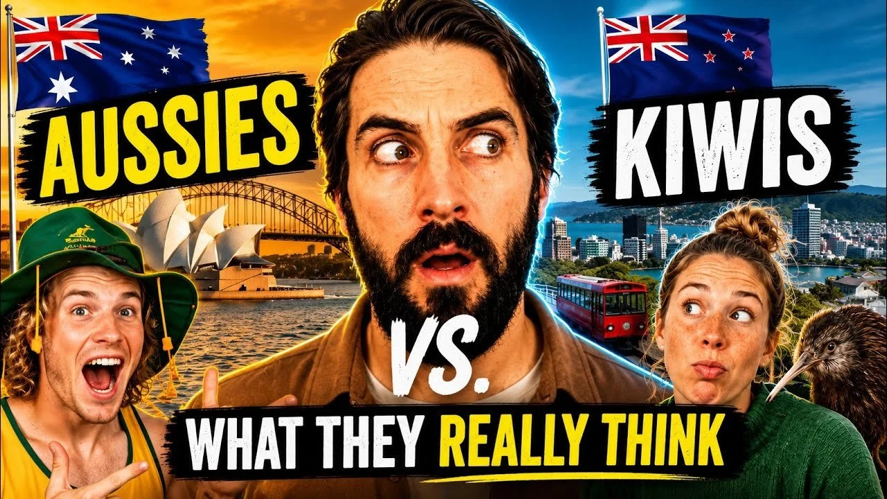 Australia vs New Zealand comparison video exploring the biggest cultural, lifestyle, travel, and personality differences between Aussies and Kiwis.