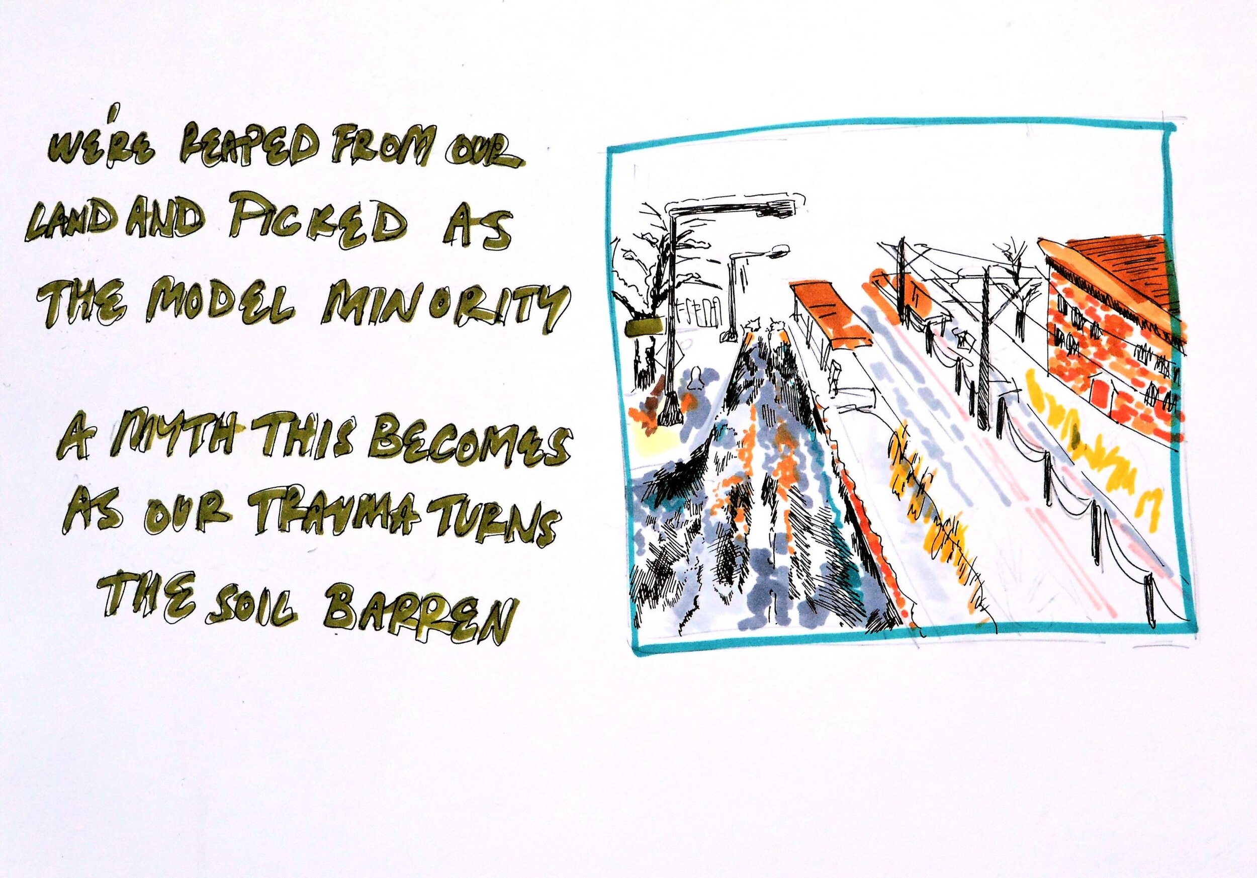 “For the Next Harvest,” 2021, was made in collaboration with The SEAD Project and artist Ahnali Tran. This mixed media booklet explores the metaphors between rice harvesting and assimilating into American culture as Southeast Asians.