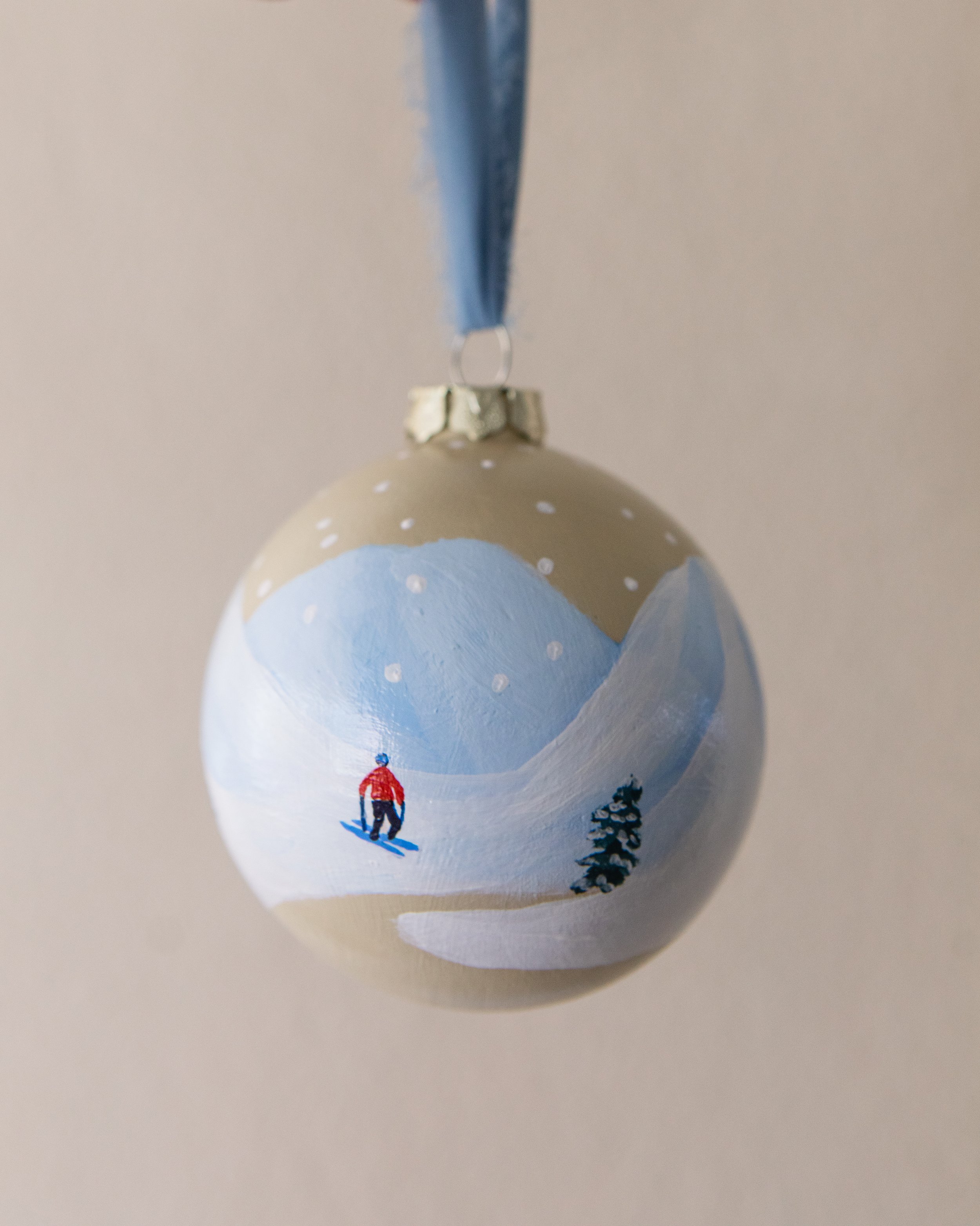 Cream Skier Ornament
