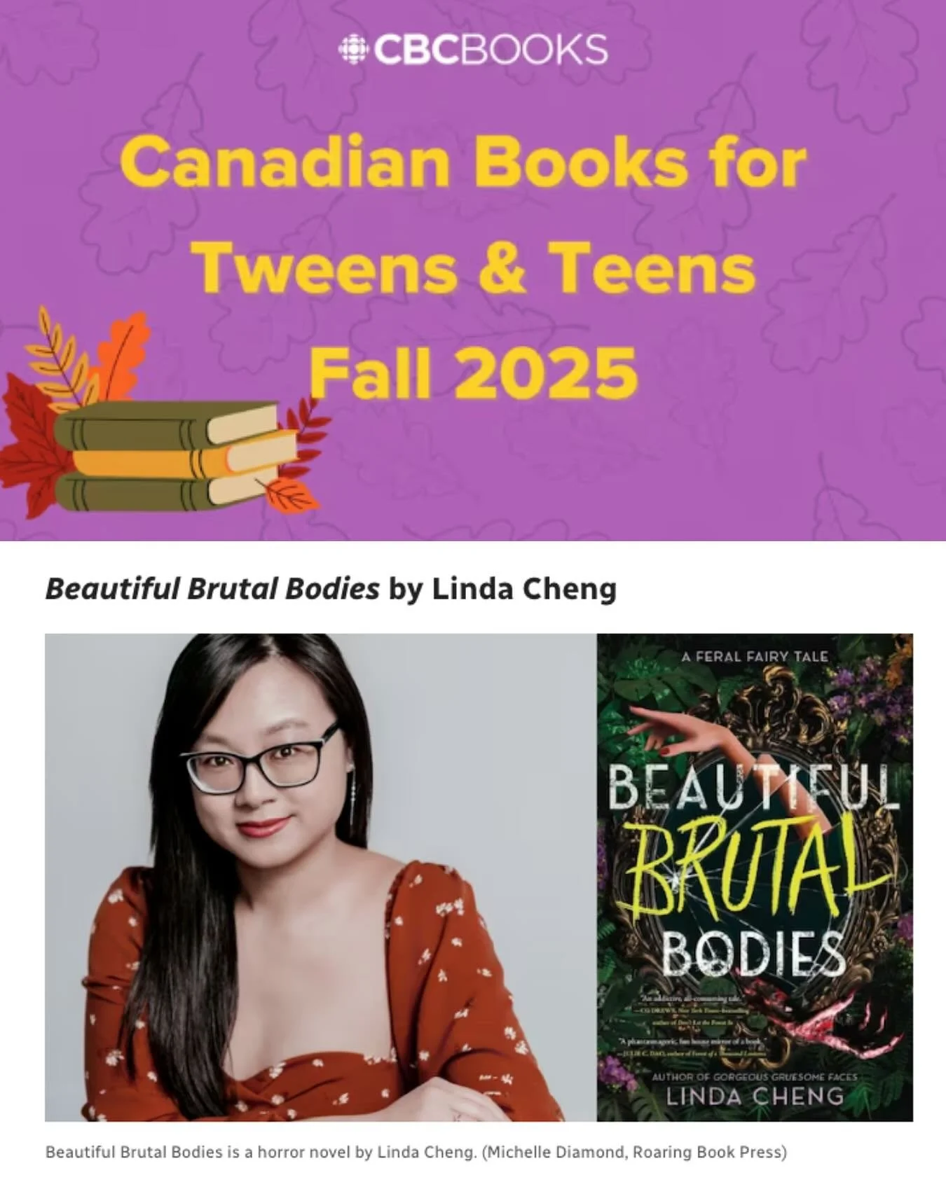 Thank you @cbcbooks for including BEAUTIFUL BRUTAL BODIES on this great list of 23 Canadian books for tweens and teens to read this fall! 😊🍁🇨🇦 Link to the full list of Canadian fall releases in my bio!