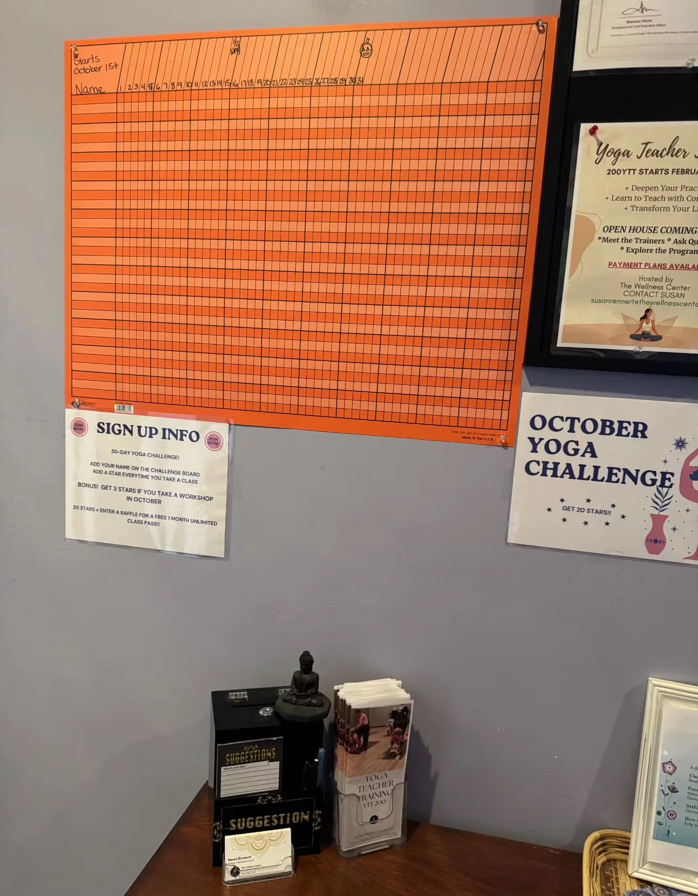 Ready for another yoga challenge? Come join us for our October Yoga Challenge! 🎃 

How it works:

Just add your name to the board posted in the&nbsp;yoga&nbsp;studio hallway and set a goal that suits you. Earn 1 ⭐ for every class and 3 ⭐⭐⭐ for signi