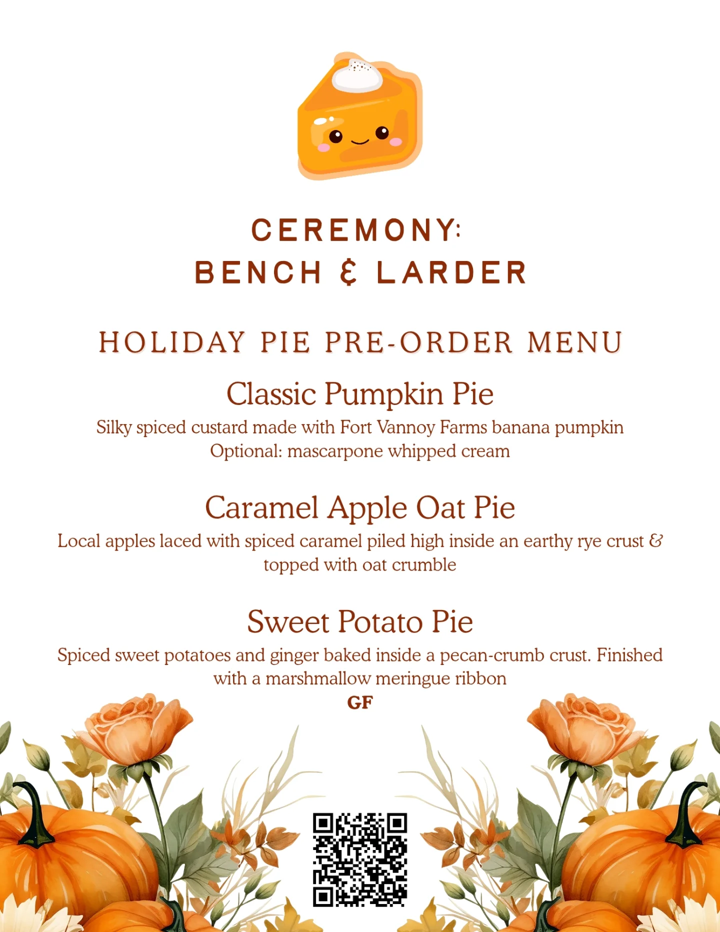 Pies by Ceremony Bench and Larder