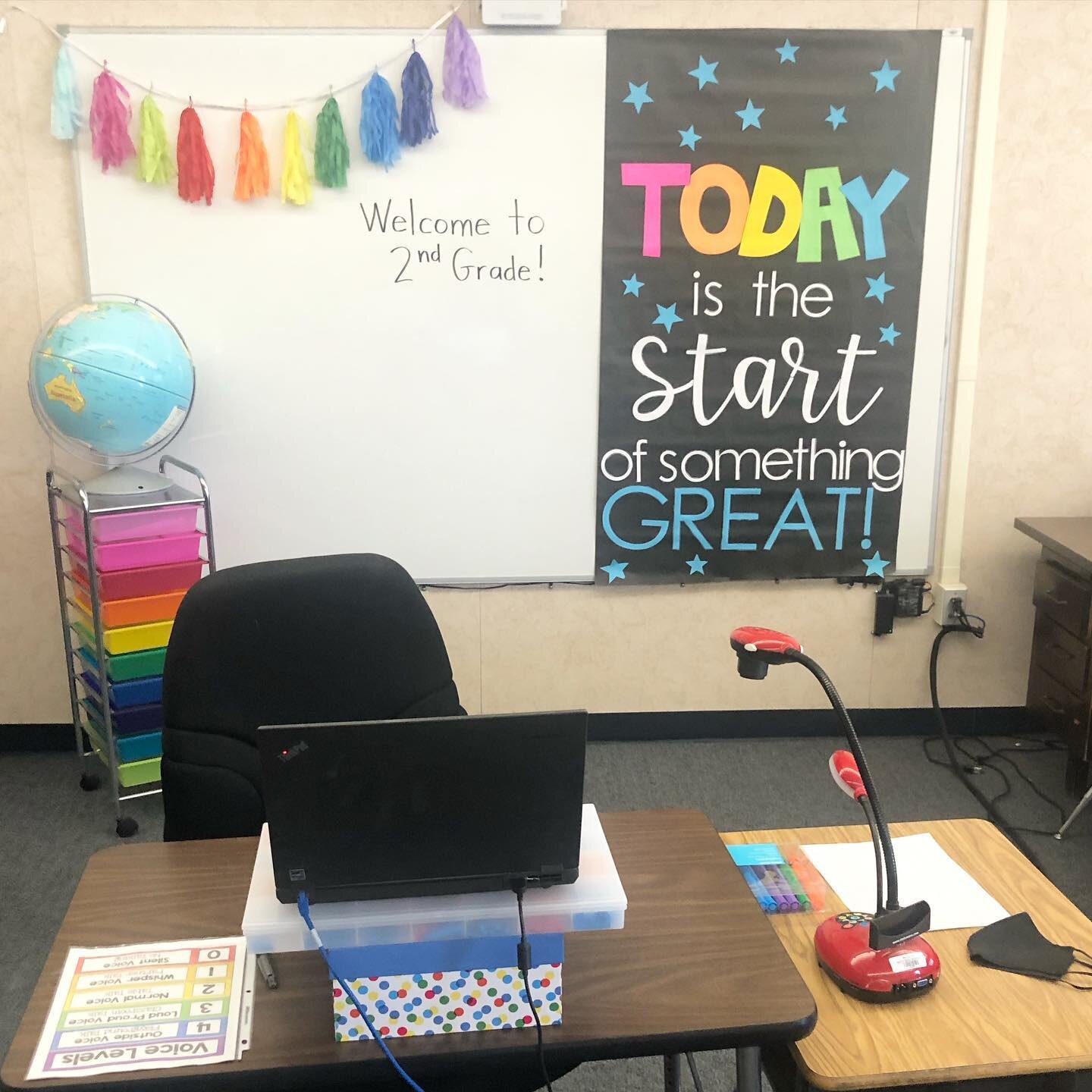 I had to rearrange my classroom setup to make it more functional for virtual learning.  Complete with stacked up boxes to lift up my laptop and help me look better on Zoom (because let&rsquo;s face it... looking down at your camera is never flatterin
