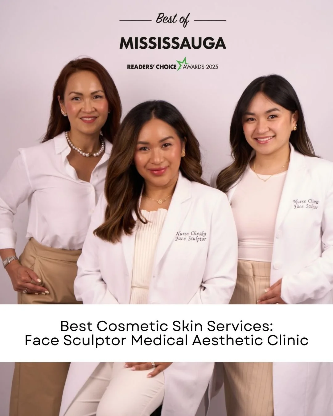 Proud and humbled to share that we&rsquo;ve won TWO awards at the Mississauga Readers&rsquo; Choice Awards 2025!
🏆 Best Cosmetic Services
🏆 Best &ldquo;Medical Aesthetician&rdquo; &ndash; Nurse Cheska (not her title, but she was nominated and selec