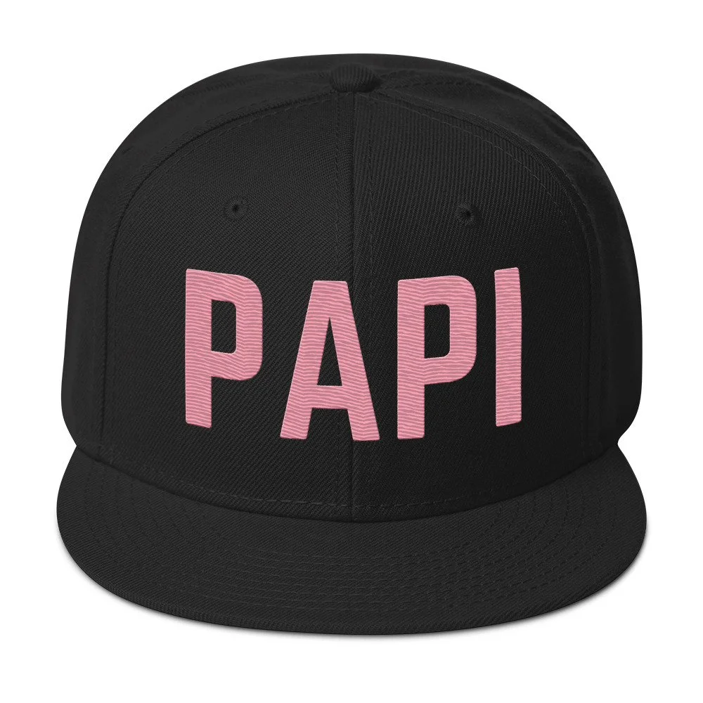 Black Snapback with Light Pink Embroidery
