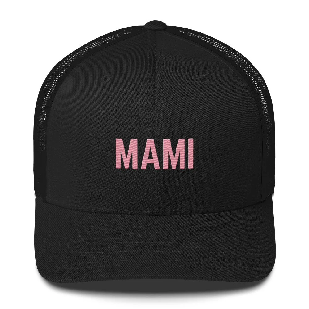 MAMI Black Snapback with Light Pink  Embroidery