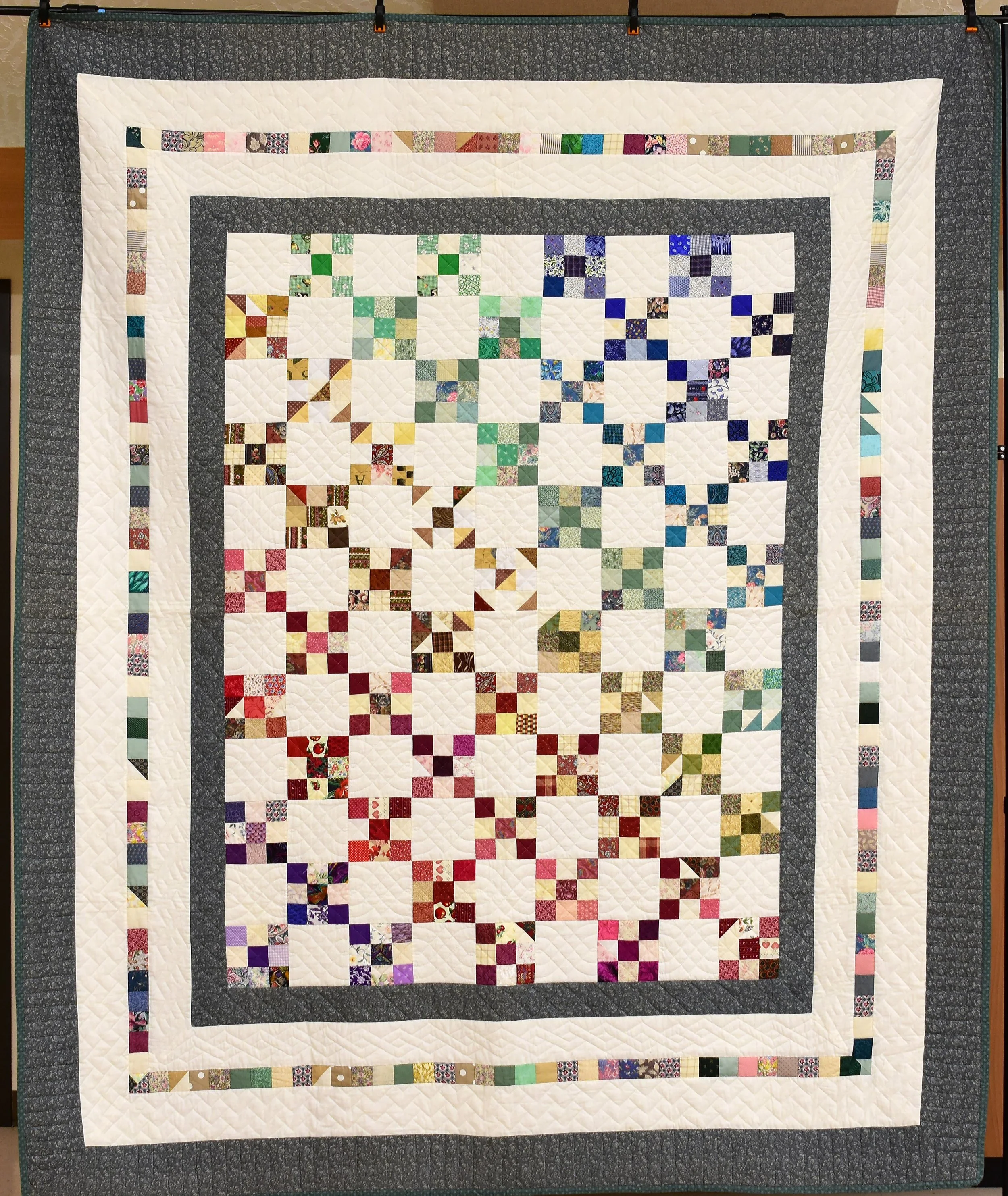 Scrappy Nine Patch, 94” x 107”, Tina Kauffman, Live Auction