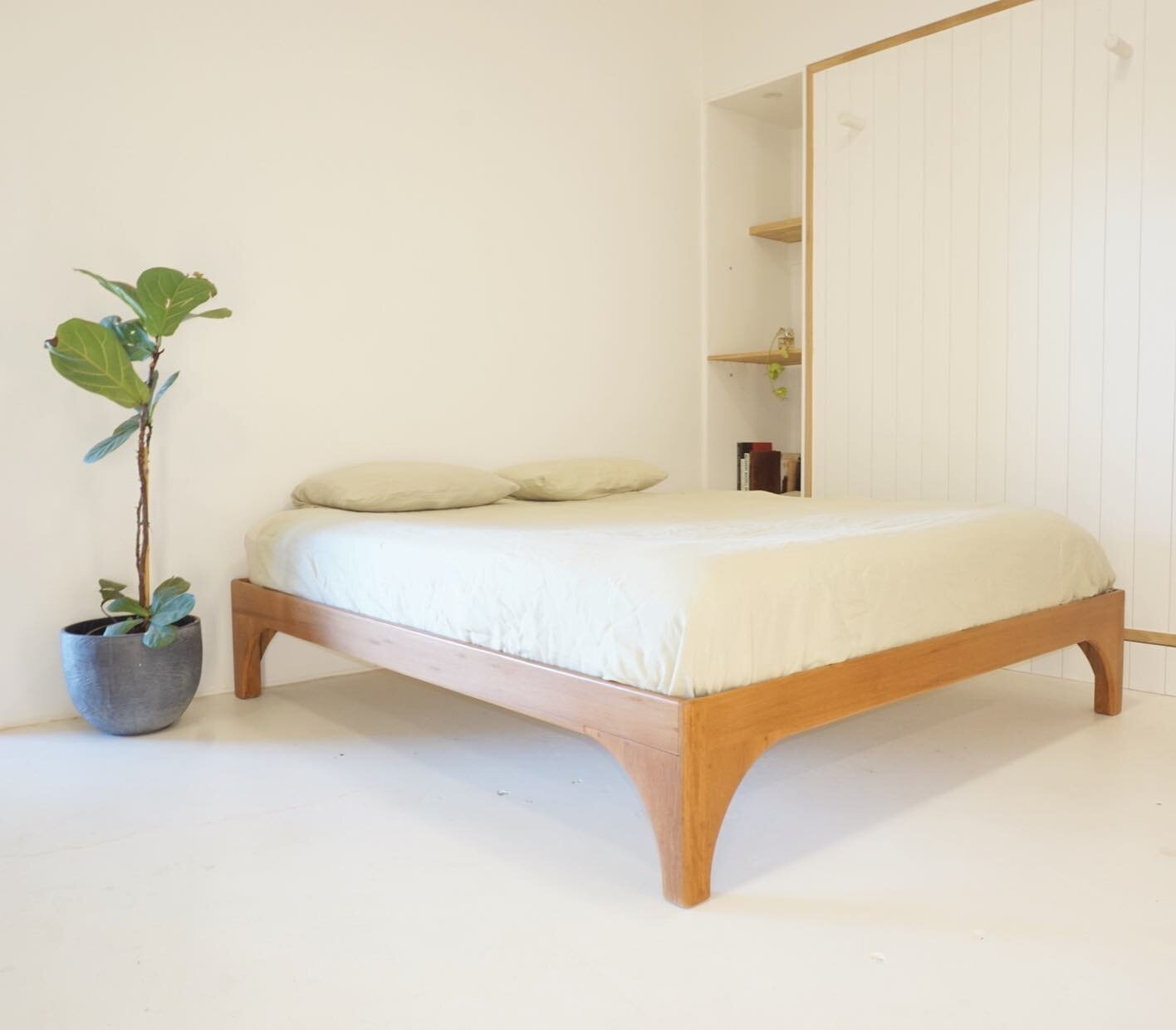 Lovely new bed base finished a few weeks ago! 

Each part is designed to simply lock together. Made from recycled native timber - this time finished with a warm mid-century inspired varnish that looks so silky!

King sized but can be adapted to any m