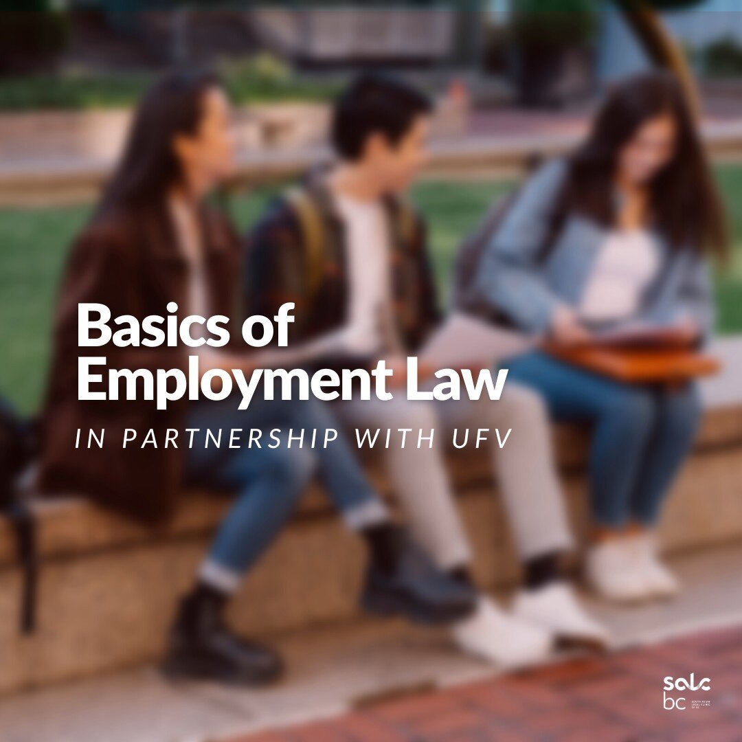 Today, find us at @ufv_international in the Global Lounge (B223). Our staff lawyer, Jasmine, will discuss employment law basics. ⁠
⁠
You can host a free employment workshop too. Let's connect!⁠
⁠
#UFVinternational #goUFV @goufv #UFV #internationalstu