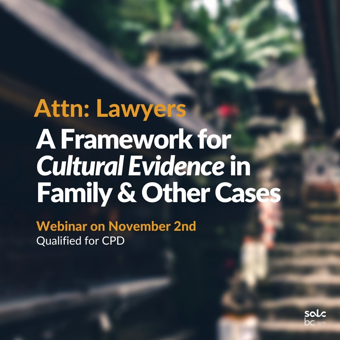 Lawyers, tomorrow we have a 1hr CPD-approved free webinar for you! Free Registration: https://bit.ly/3gYZKCE⁠
⁠
Learn how to bring forward cultural evidence in family law and other cases.⁠
⁠
#webinar #law #familylaw #childprotection #court #divorce #