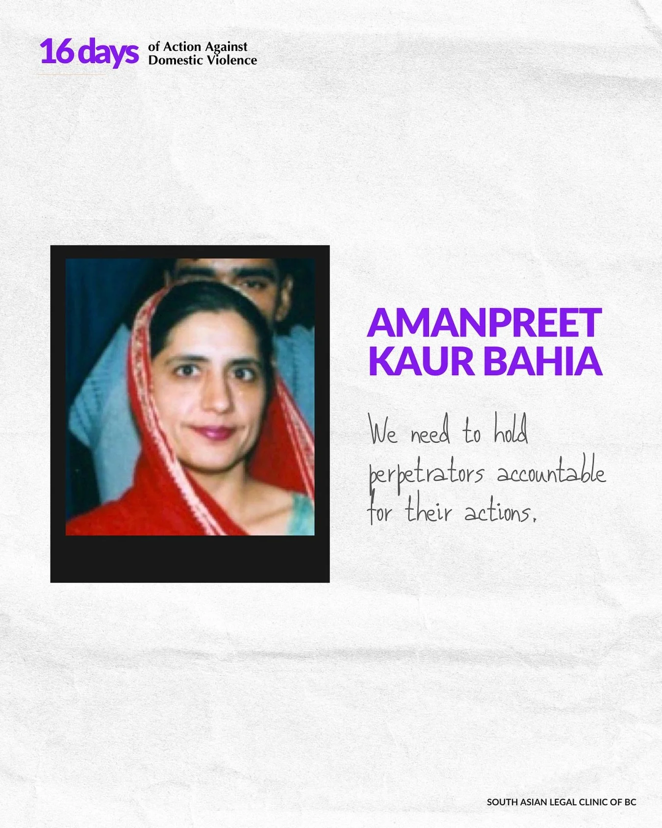 An unsolved murder.&nbsp;

Amanpreet Bahia's murder went unsolved for nearly 10 years. In 2007, she was found stabbed in her Surrey home. However, after years of investigation, it was revealed that her husband, Baljinder Singh Bahia, had orchestrated